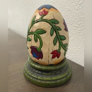 JIM SHORE HEARTWOOD CREEK ENESCO EASTER EGG W/FLORAL VINE DESIGN 3.5” HTF